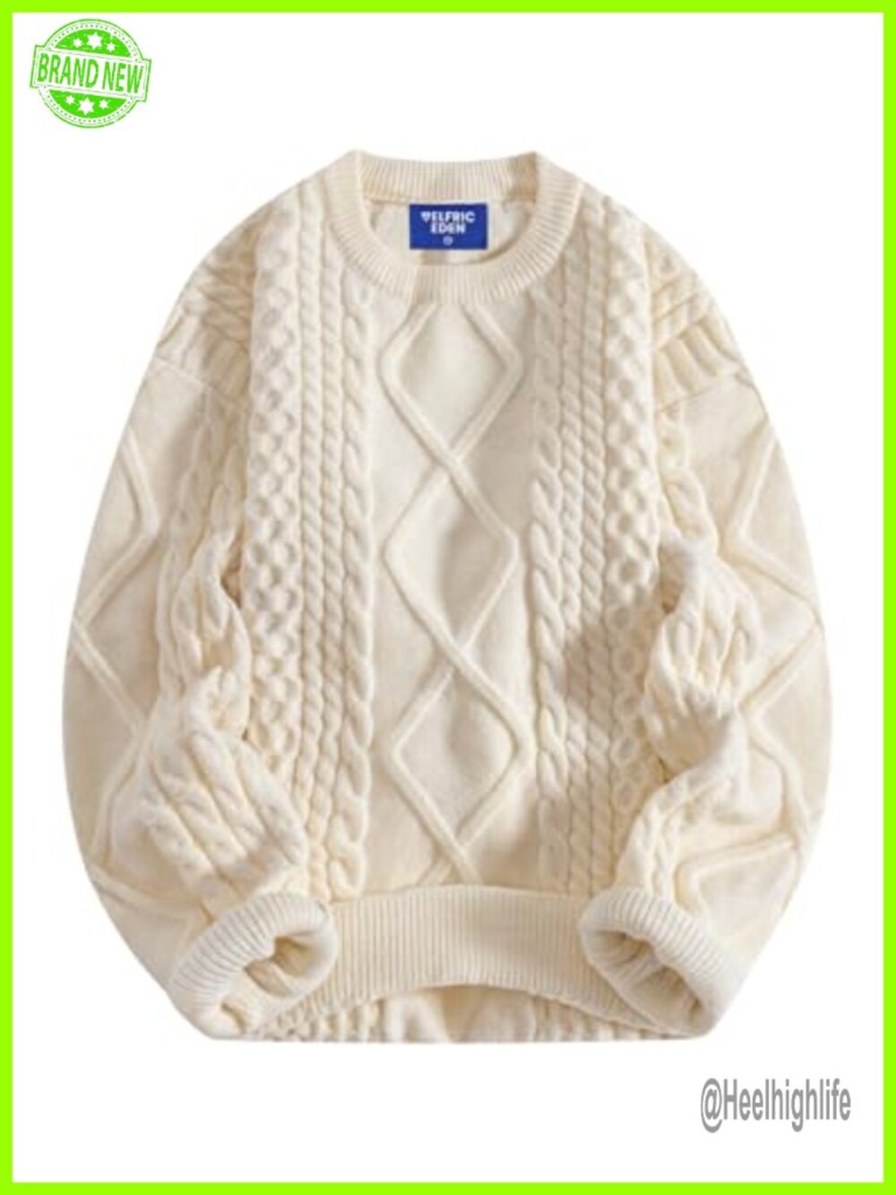 Oversized Cable Knit Sweater Vintage Pullover Crewneck Long Sleeve